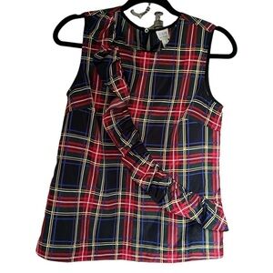 J Crew shirt tank top sleeveless NWT tartan plaid asymmetrical ruffle holiday 2